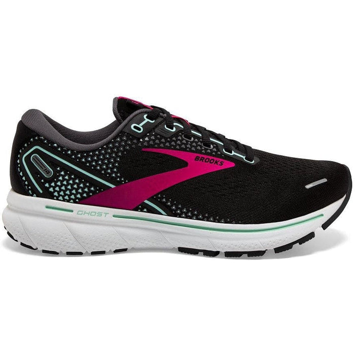 Women's Brooks Ghost 14, Black/Pink/Yucca, 7.5 D Wide