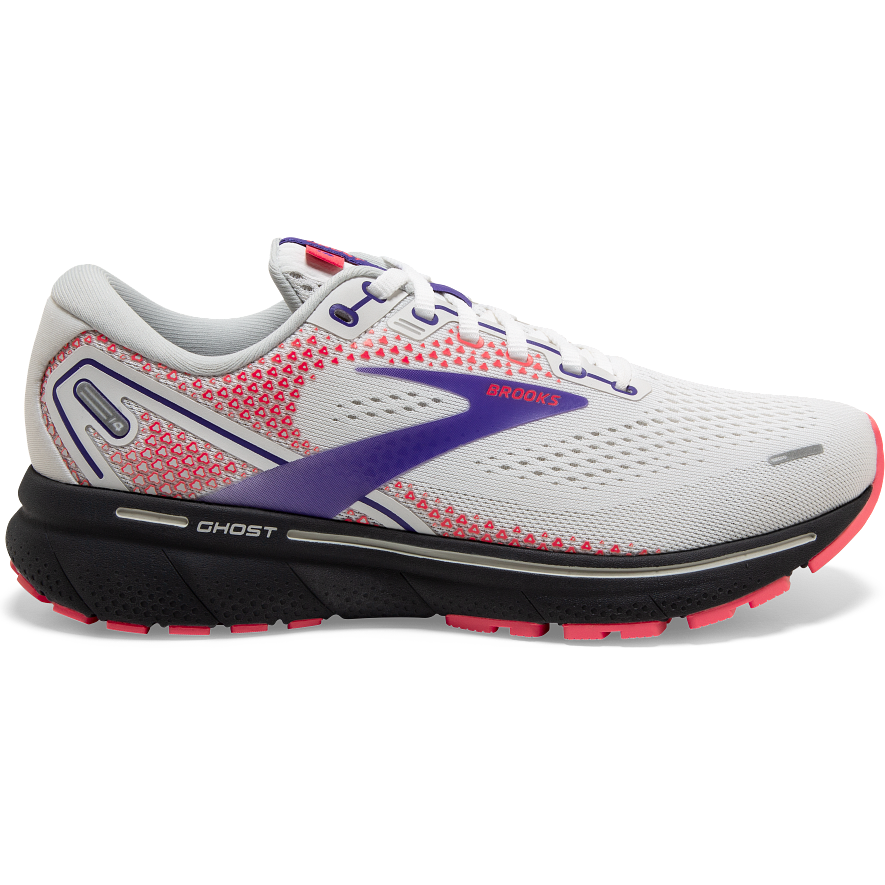 Women's Brooks Ghost 14, White/Purple/Coral, 5.5 B Medium