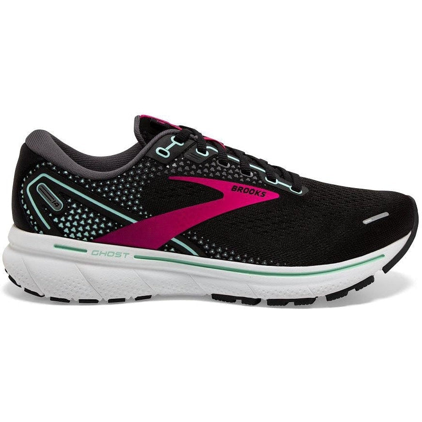 Women's Brooks Ghost 14, Black/Pink/Yucca, 7 B Medium