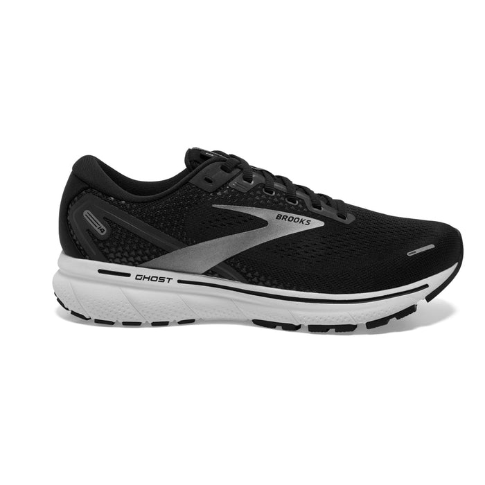 Women's Brooks Ghost 14, Black/White/Silver, 8.5 D Wide