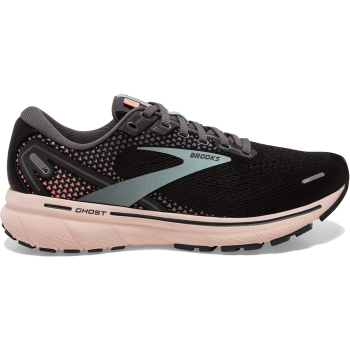 Women's Brooks Ghost 14, Black/Pearl/Peach, 9.5 B Medium