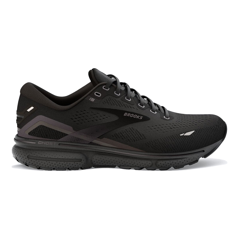 Women's Brooks Ghost 15, Black/Black/Ebony, 12 2A Narrow