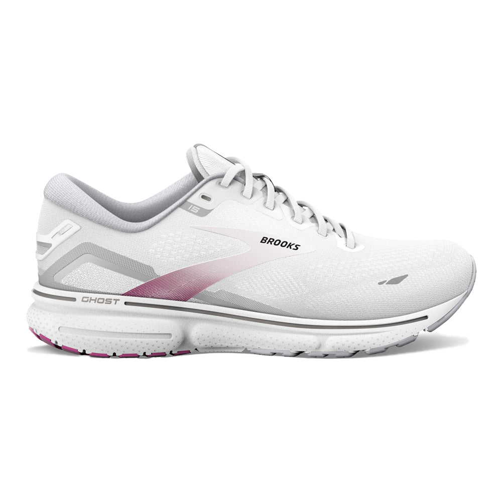 Women's Brooks Ghost 15, White/Oyster/Viola, 11 B Medium