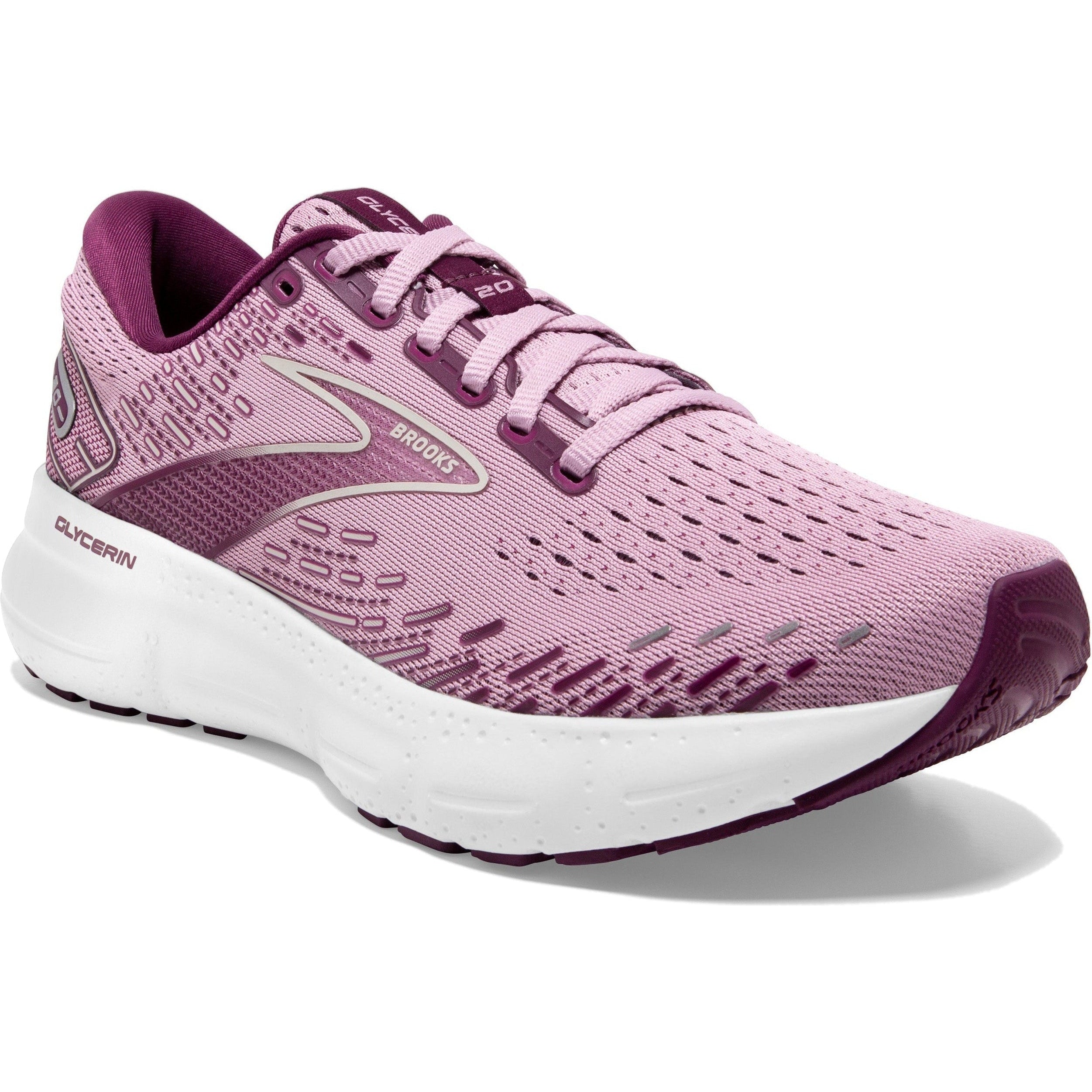 Women's Brooks Glycerin 20, Mauve/Grape Wine/Grey, 12 B Medium