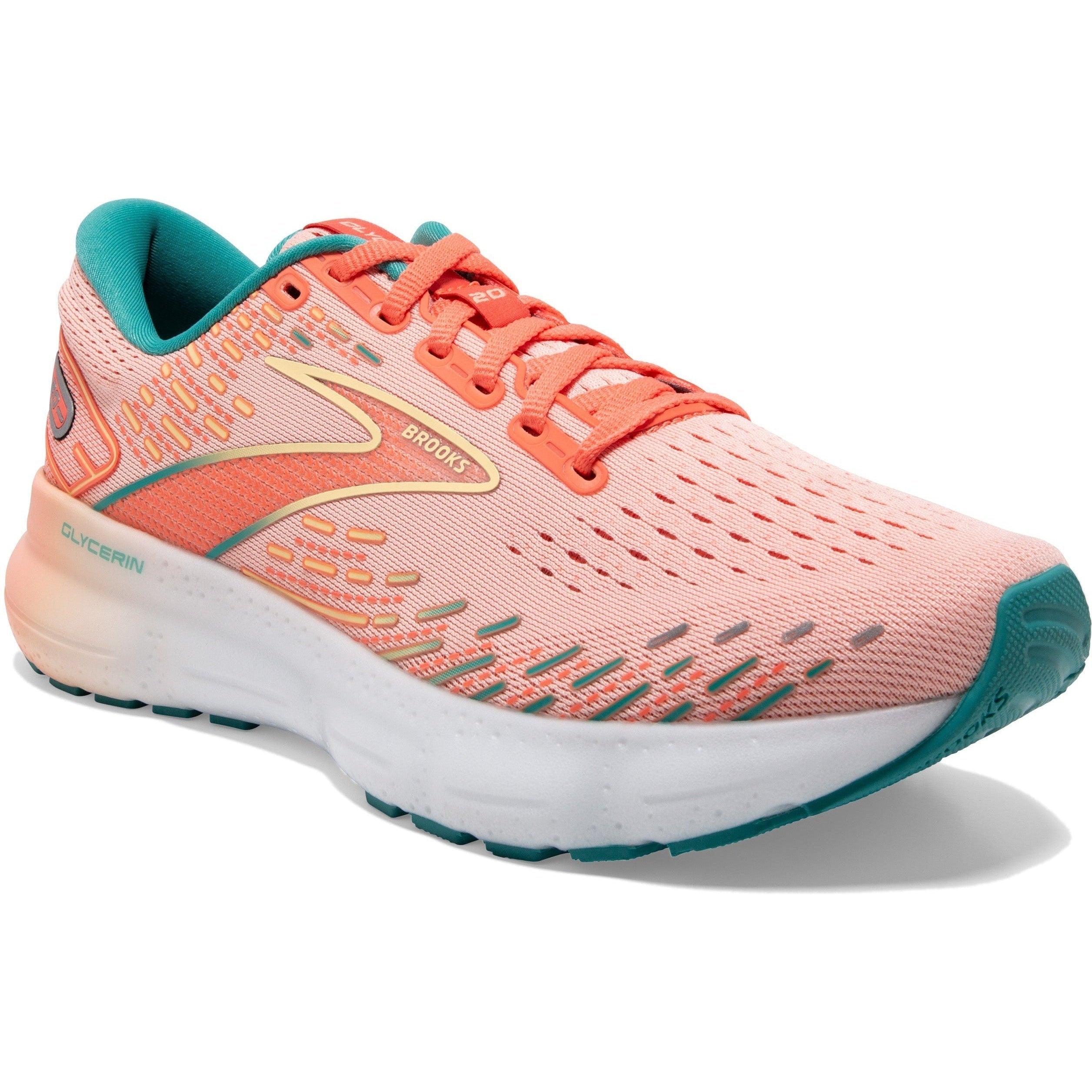 Women's Brooks Glycerin 20, Tropical Peach/Fusion Coral/Latigo Bay, 7.5 B Medium