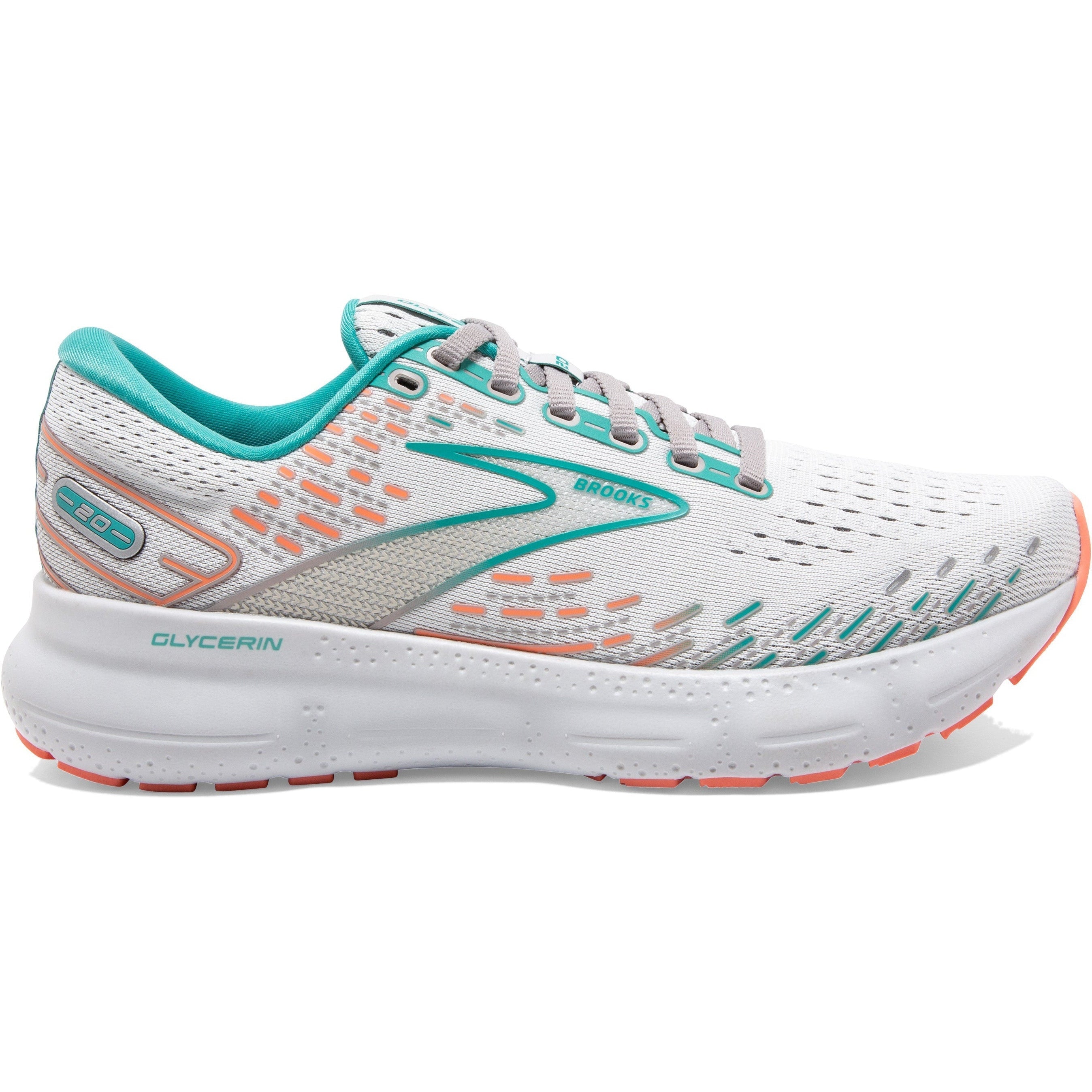 Women's Brooks Glycerin 20, Oyster/Latigo Bay/Coral, 6 D Wide