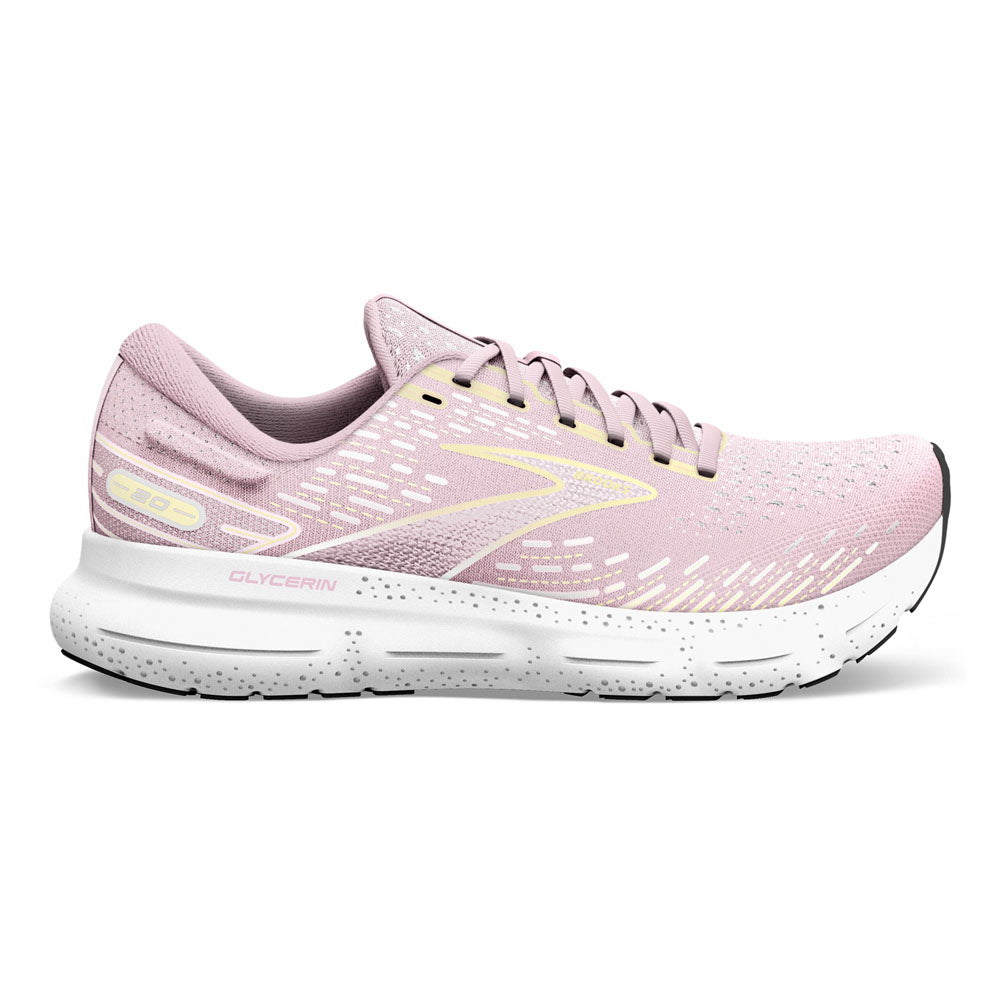 Women's Brooks Glycerin 20, Pink/Yellow/White, 10 B Medium