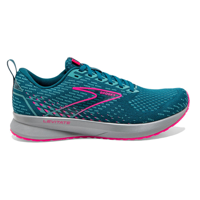 Women's Brooks Levitate 5, Blue/Porcelain/Pink, 6.5 B Medium