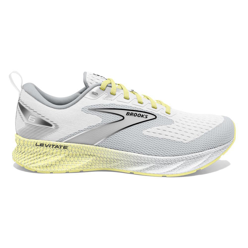 Women's Brooks Levitate 6, White/Oyster/Yellow, 10.5 B Medium
