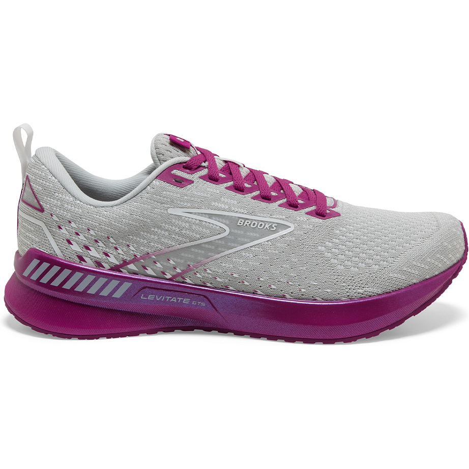 Women's Brooks Levitate GTS 5, Grey/Lavender/Baton Rouge, 7 B Medium