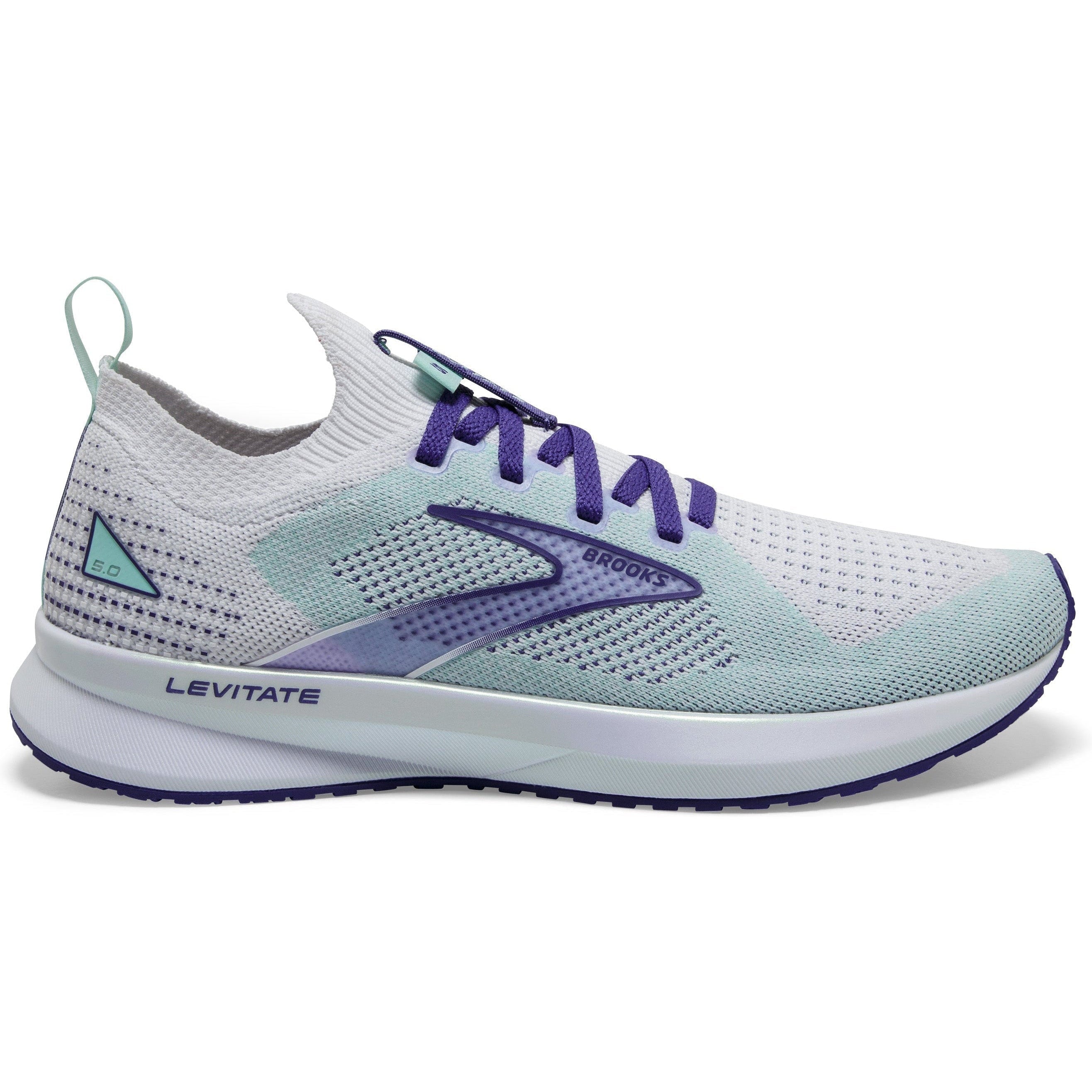 Women's Brooks Levitate Stealthfit 5, Grey/Aqua/Purple, 10.5 B Medium