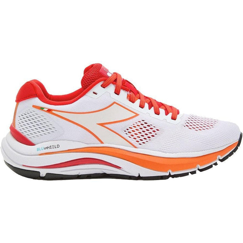 Women's Diadora Mythos Blushield 7 Vortice, White/Fiery Red, 9 B Medium