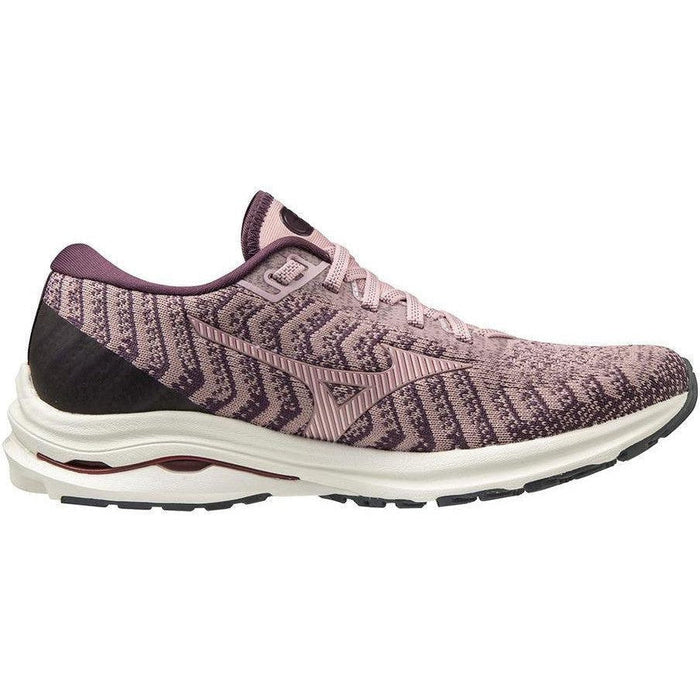 Women's Mizuno Wave Rider 24 Waveknit, Woodrose/Pale Lilac, 6 B Medium