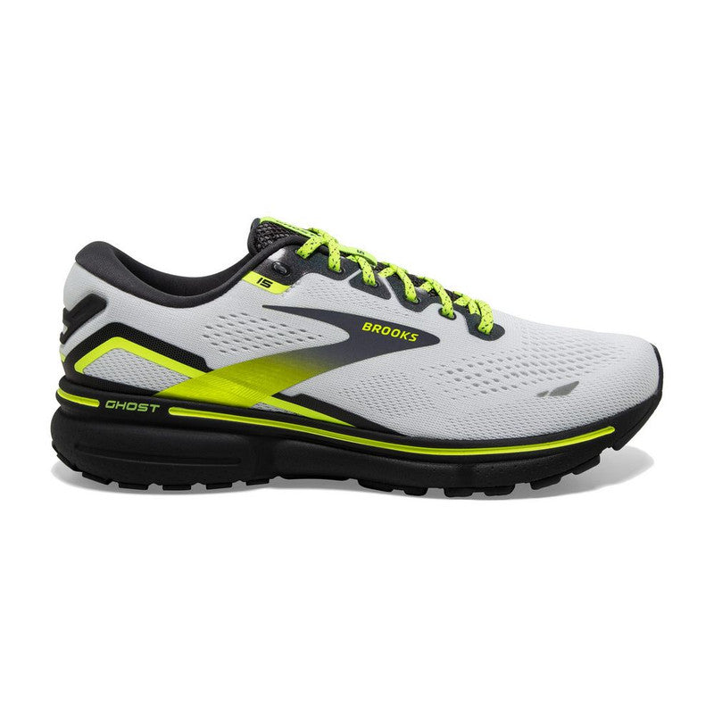 Men's Brooks Ghost 15, White/Ebony/Nightlife, 12 D Medium