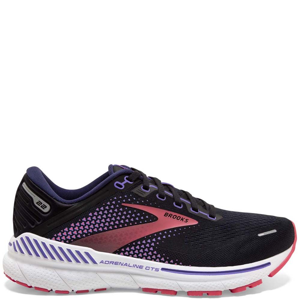Women's Brooks Adrenaline GTS 22, Black/Purple/Coral, 9 D Wide