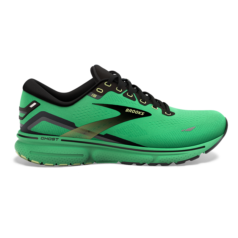 Men's Brooks Ghost 15, Green/Black/Sharp Green, 13 D Medium