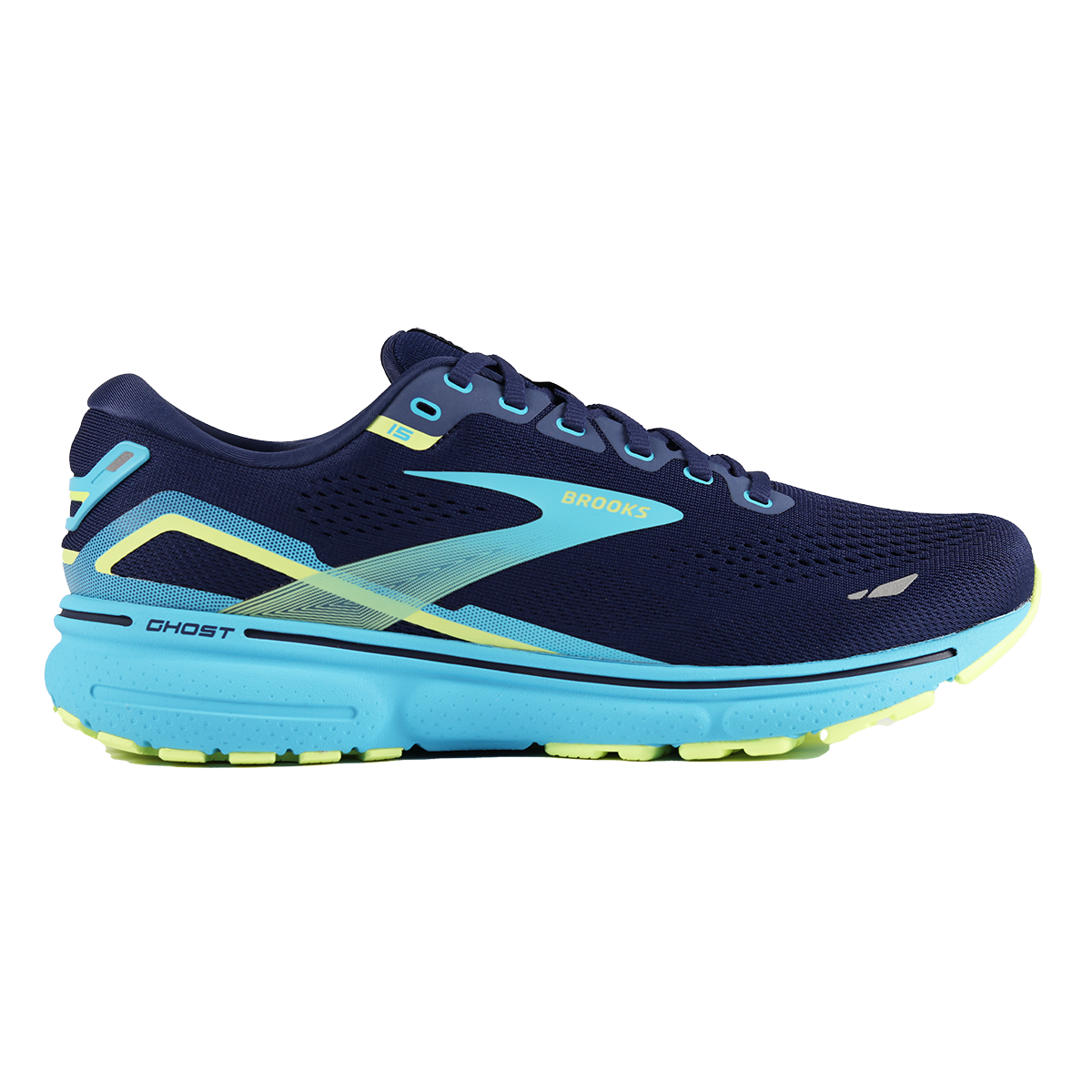 Men's Brooks Ghost 15, Navy/Blue/Green, 9 D Medium