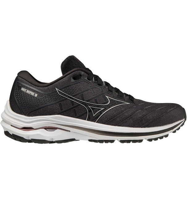 Women's Mizuno Wave Inspire 18, Black/Silver, 11 D Wide