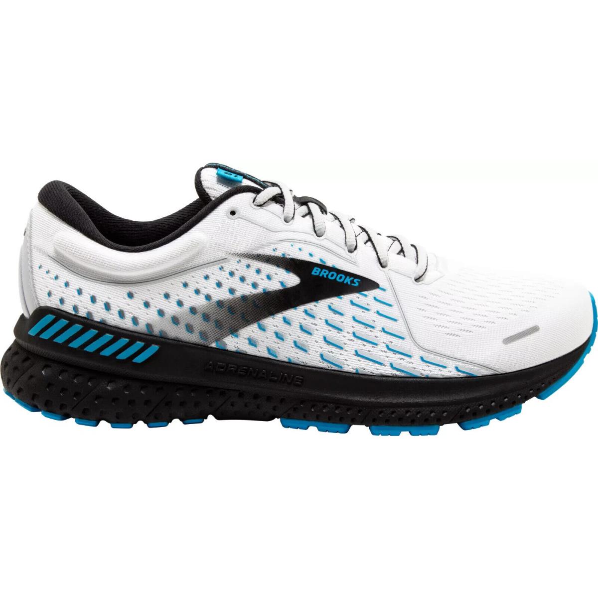Men's Brooks Adrenaline GTS 21, White/Grey/Atomic Blue, 9.5 D Medium