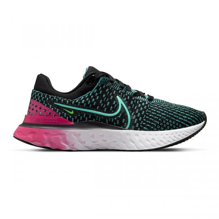 Women's Nike React Infinity Run Flyknit 3, Black/Dynamic Turq-Pink Prime, 6 B Medium